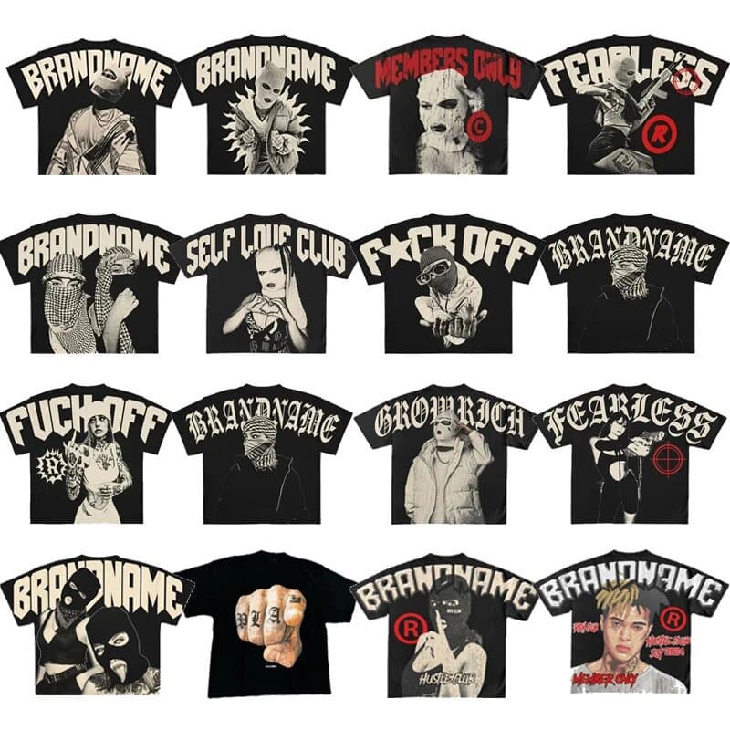 Y2K Hip Hop T-Shirt Harajuku Cropped Tee Gothic Streetwear Fashion Unisex Punk Casual Cotton Loose T-Shirt