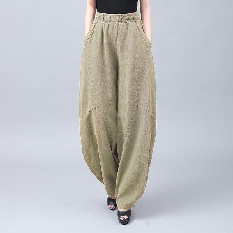 2026 New Cotton Fabric Early Autumn Cotton Imitation Linen Women's Meditation Loose Tai Chi Pants Harem Pants Bloomers Trendy