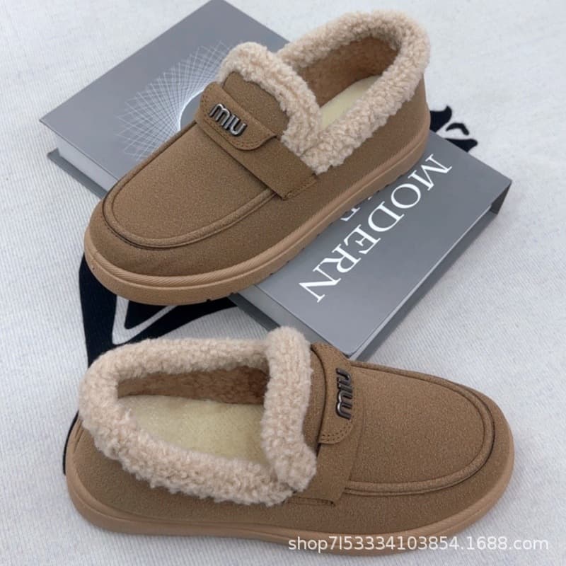 British Style Winter Slip-On Fur-Lined Women's Cotton Shoes Factory Direct New Clog Thickened Anti-Slip Wholesale Winter