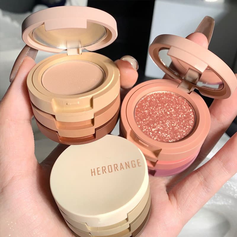 HERORANGE~Light Breeze Floating Shimmer Tri-Color Eyeshadow Palette Three-Layer Sandwich Bento Box Pearlescent Matte Fine Shimmer Large Glitter