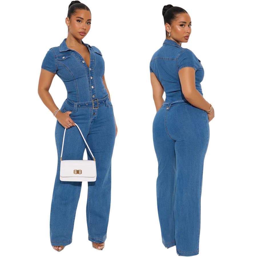 6068 New Style AliExpress Amazon European and American Sexy Fashion Denim Jumpsuit Bodysuit In Stock