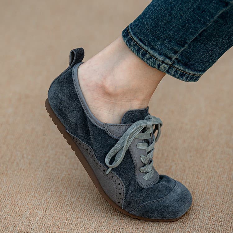 Vintage Gray Suede Soft-Soled German Training Shoes for Women, 2026 All-Season Niche Flat Casual Lace-Up Sneakers