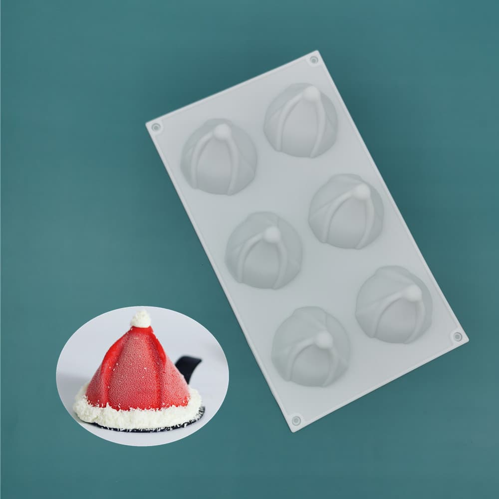6-Connected Christmas Hat Mousse Silicone Cake Mold Dessert Mold Baking Silicone Mousse Mold