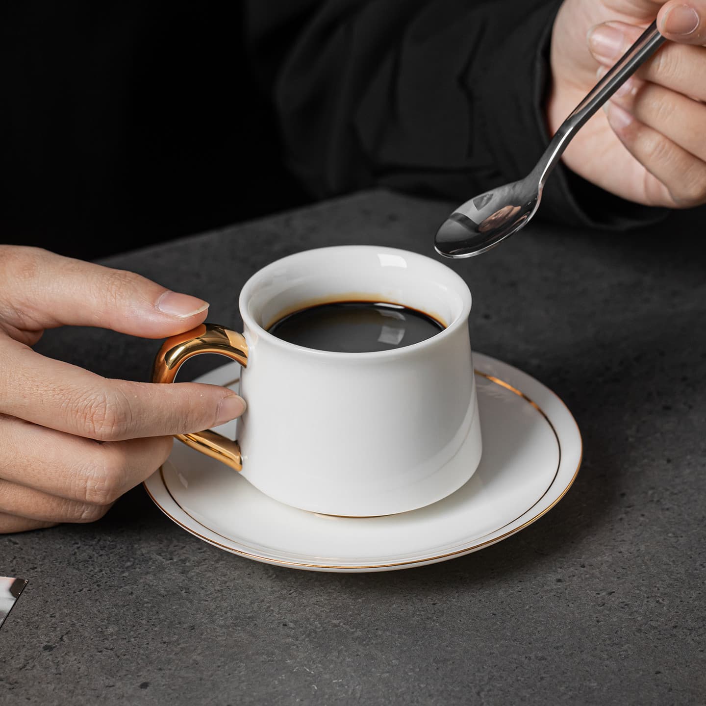 Luxury Gold-Rimmed Coffee Cup and Saucer Set, Dehua White Porcelain, Fine Ceramic Mug, Home Use, Wholesale