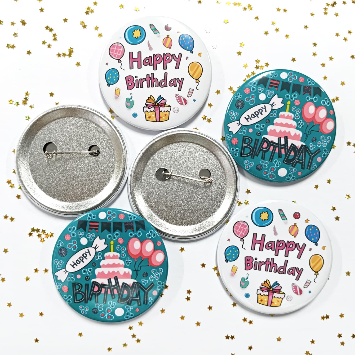 Cartoon Birthday Cake Balloon Tin Badge Party Decoration Round Pin Brooch Birthday Favor Badge