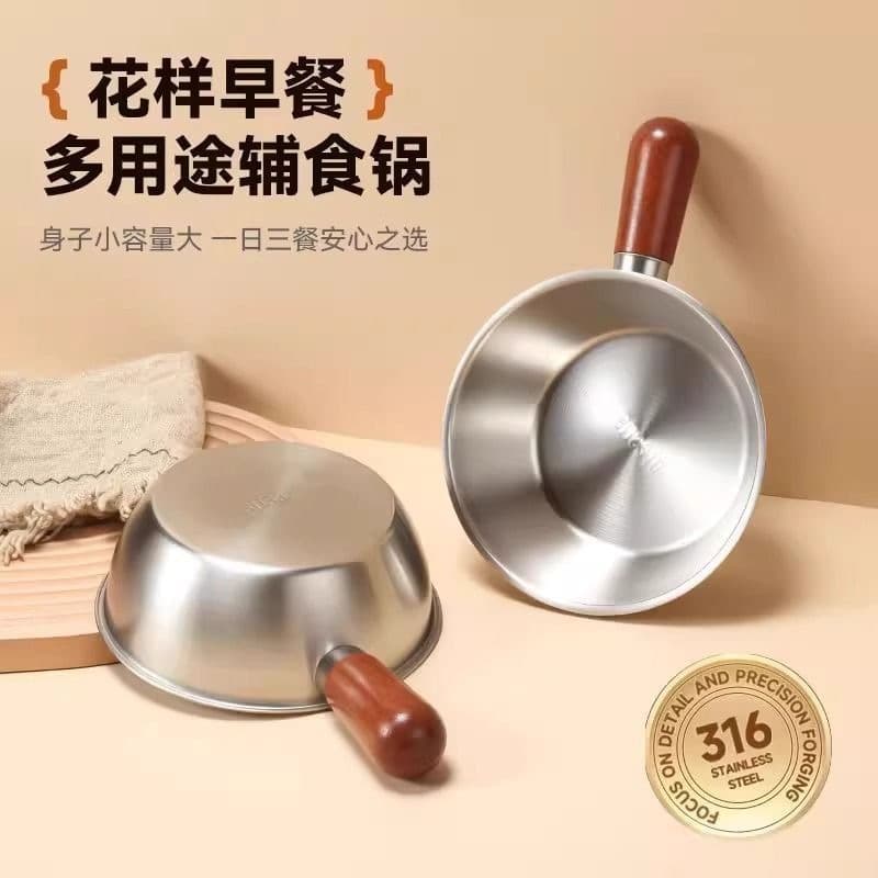 Stainless Steel Noodle Bowl, Baby Food Bowl, Snack Bowl, Egg Mixing Bowl with Wooden Handle, Salad Bowl, Heat-Resistant, Drop-Proof, High-Temperature Resistant, Household