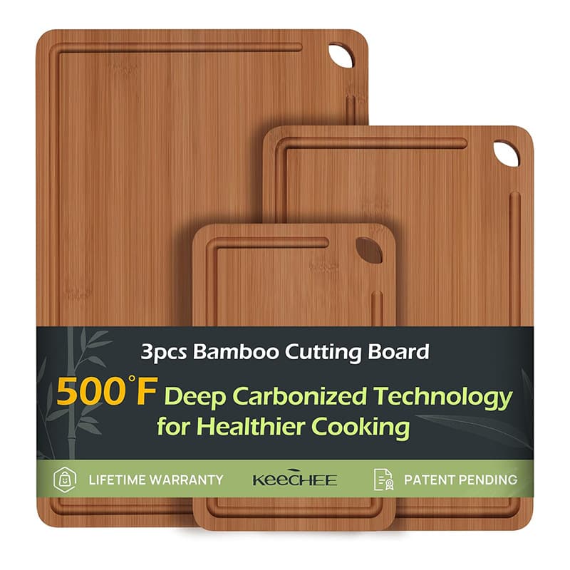 Household Bamboo Carbonized Cutting Board 3-Piece Set, Kitchen Cutting Board, Bamboo Chopping Board, Vegetable and Fruit Cutting Board with Drainage Groove