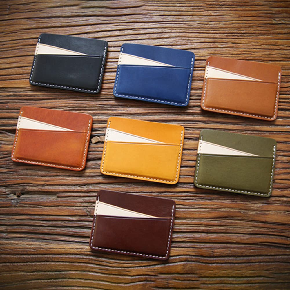 Genuine Leather Card Holder Vintage Vegetable-Tanned Leather Men's Short Card Case Ultra-Thin Mini Small Wallet Top-Grain Cowhide Card Holder Money Clip