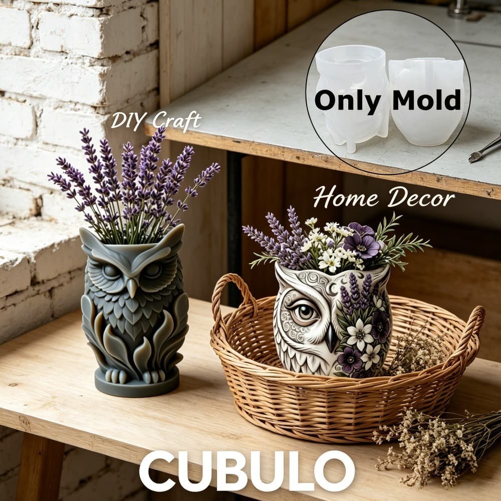 Three-dimensional owl flowerpot silicone mold set DIY resin gypsum aromatherapy storage tank pouring mold