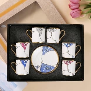 European Electroplated Ceramic Cup and Saucer Marble Coffee Cup Set Cross-Border Tea Cup Business Gift Present