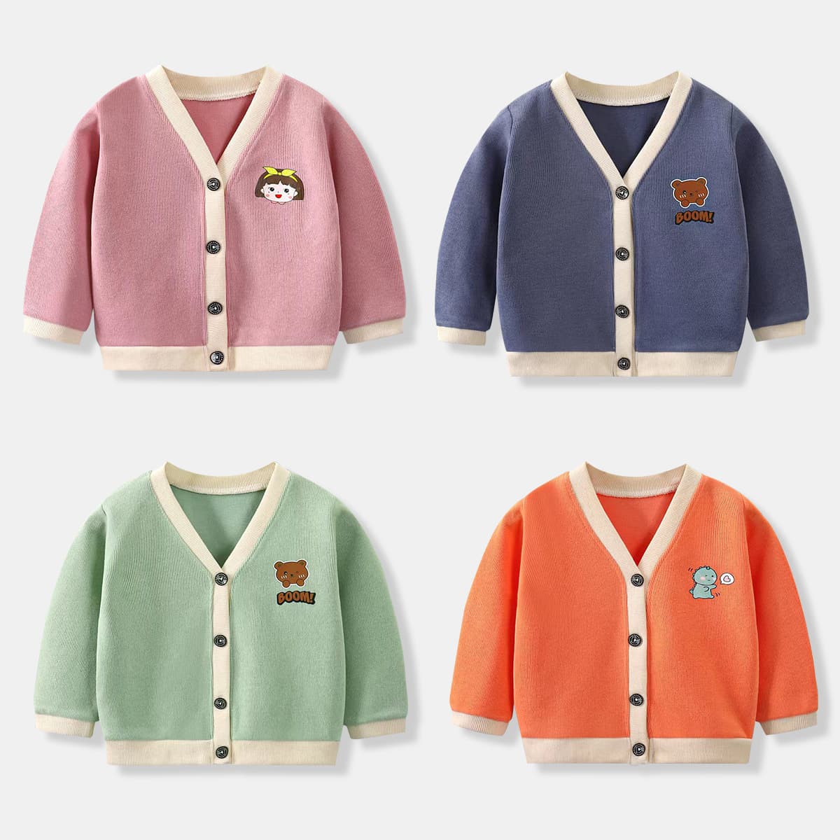 New children's cardigan jacket, fashionable V-neck base layer for boys and girls, spring and autumn style, baby knitwear, children's clothing wholesale.