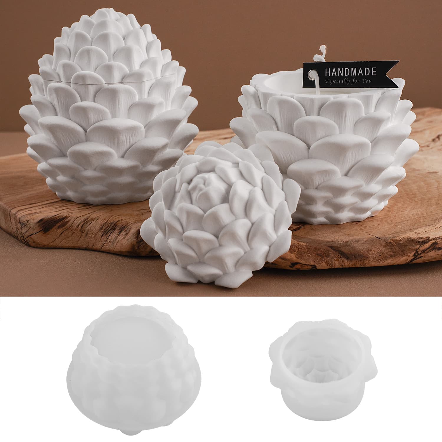 Sweet DIY Handmade Plaster Cement Pinecone Aromatherapy Candle Cup Plaster Storage Jar Mirror Silicone Mold