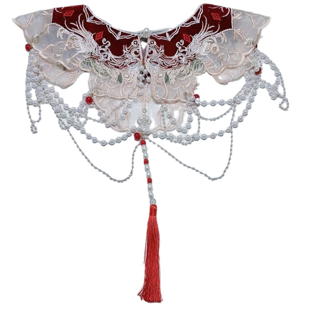 Red Hanfu Cloud Shoulder New Chinese New Year Festive Decoration False Collar Women's Tassel Dress Small Shawl Vest National Style