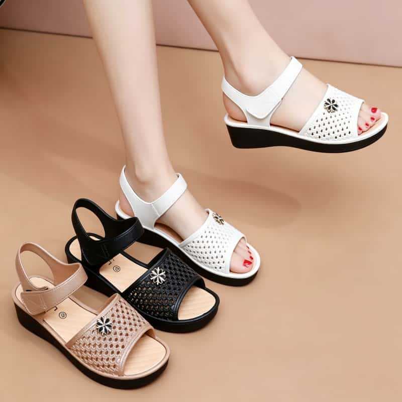 2026 New Home Summer Ladies Velcro Fish Mouth Sandals Indoor and Outdoor Simple Low Heel Women's Sandals Wholesale