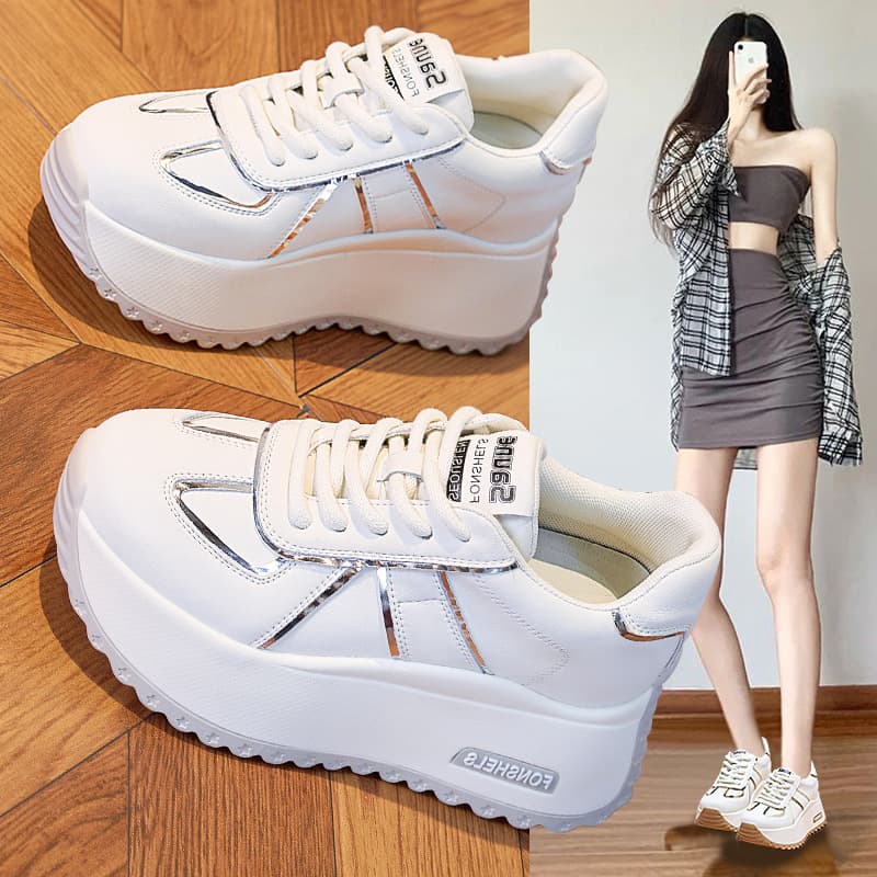 2025 Spring/Summer New Genuine Leather Dad Sneakers Casual Shoes Women Thick Sole Korean Style Versatile Height-Increasing Retro Women's Shoes Trendy