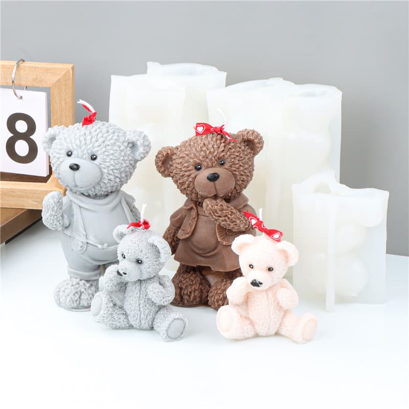 New Silicone Teddy Bear Candle Mold 3D Realistic Animal Cute Bear Scented Candle Mold Factory Stock