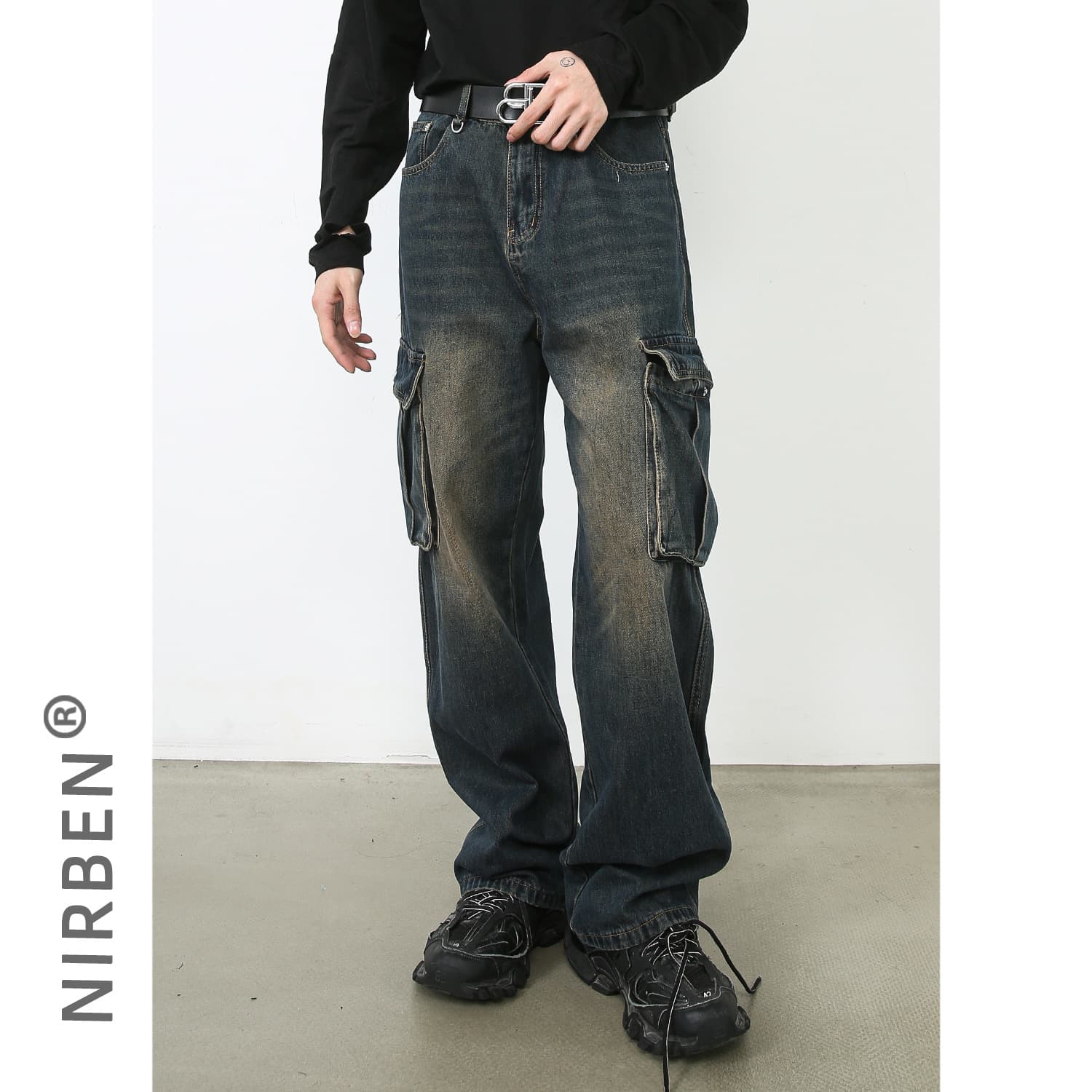 nirben Cowboy | New Korean-style Loose Straight Workwear Jeans for Men, American Retro Design