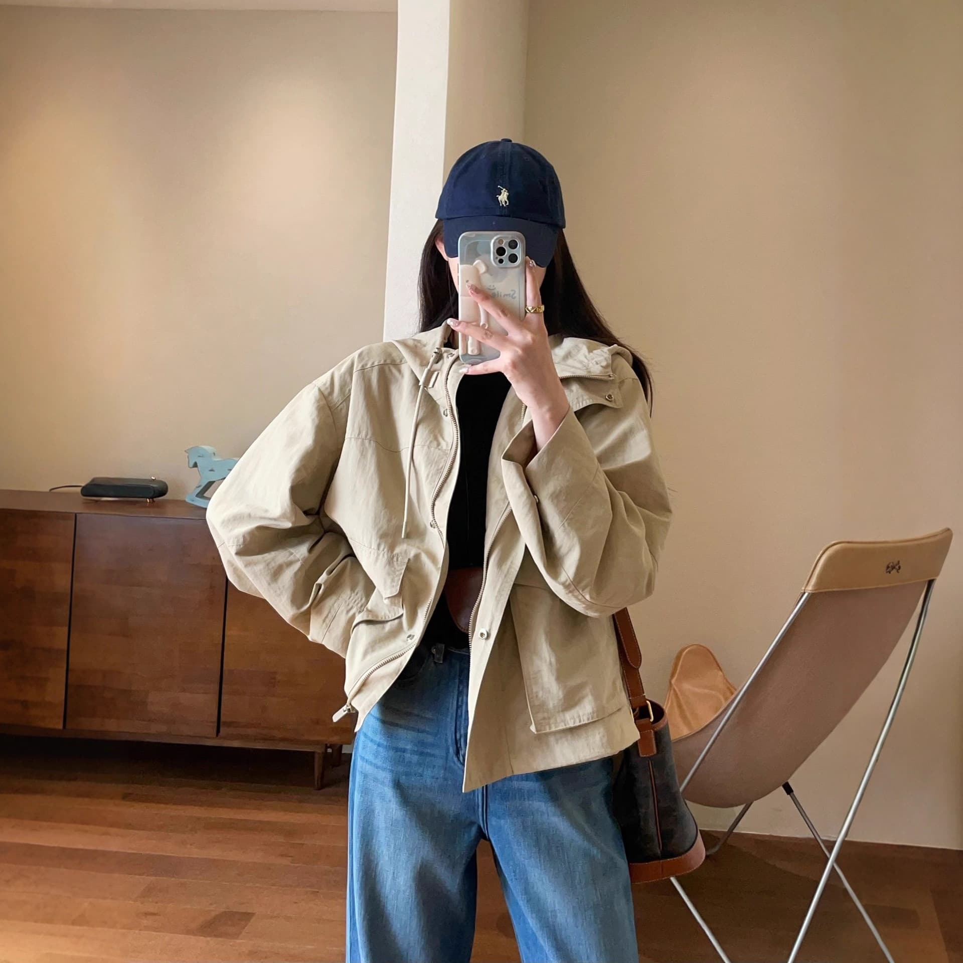 Mountain texture comfortable texture loose short hooded jacket casual jacket women 2025 autumn