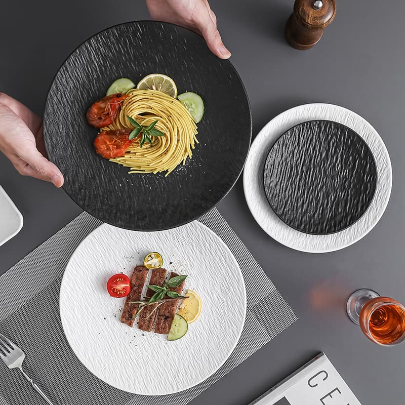 Black and White Dinner Plate - Chaozhou Tableware Flat Plate Round Plate New Light Luxury Ceramic Plate Matte Steak Plate