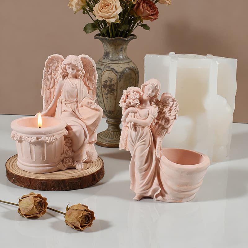 Praying Angel Girl Flower Fairy Candle Cup Resin Silicone Mold Epoxy DIY Angel Candle Holder Plaster Ornament