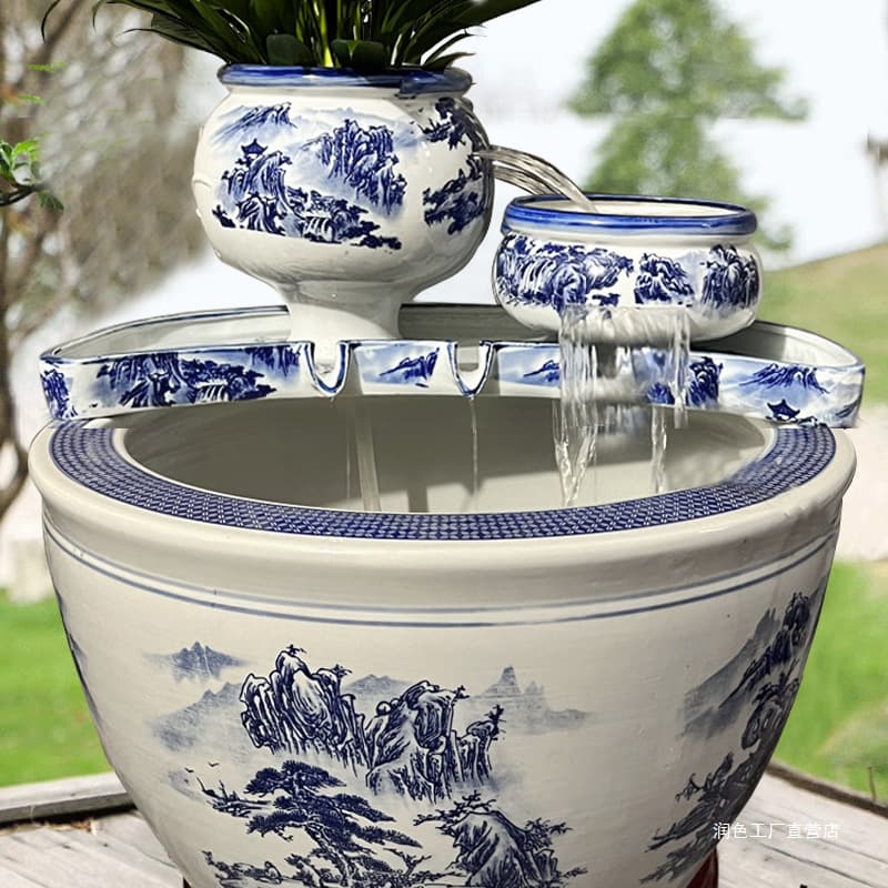 Water tank circulation filter flowing water waterfall ceramic ornaments ancient fish tank oxygenation circulation filter clay pot hydroponics