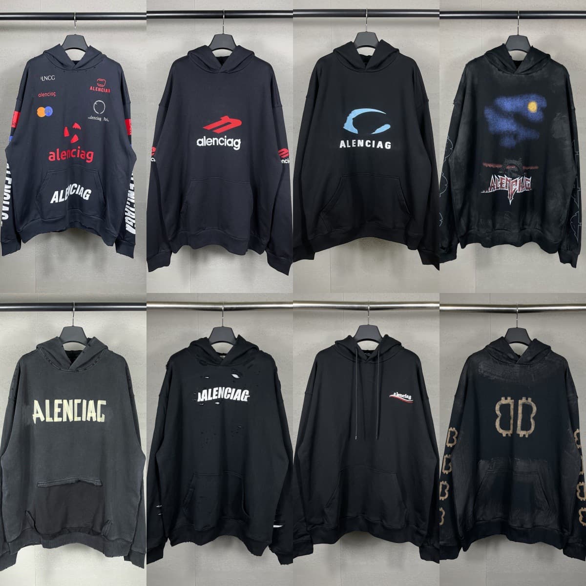 High Version Paris Streetwear Brand B Coca-Cola Embroidery Flame Letter LOGO Distressed Print Hooded Long Sleeve Sweatshirt