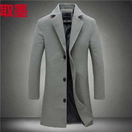 Fashion Trendy Jacket Handsome Mid-Length Wool Blend Overcoat Men's Trench Coat Slim Versatile Suit Gray Evening Wear