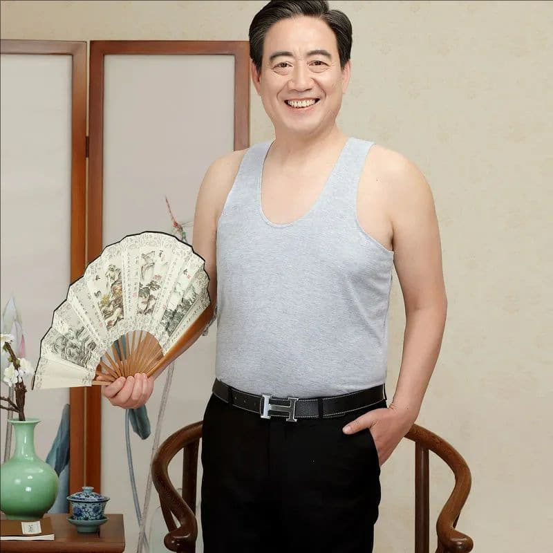 100% Cotton Vest for Middle-Aged and Elderly Men, Breathable Cotton Undershirt, Summer Loose Fit, Sweat-Absorbing Sleeveless Tank Top