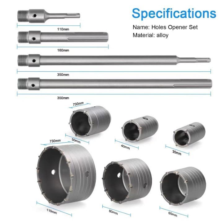Electric hammer impact hole saw, square shank/round shank, wall drilling, brick wall drilling, hole making, DIY, cross-border hardware tools