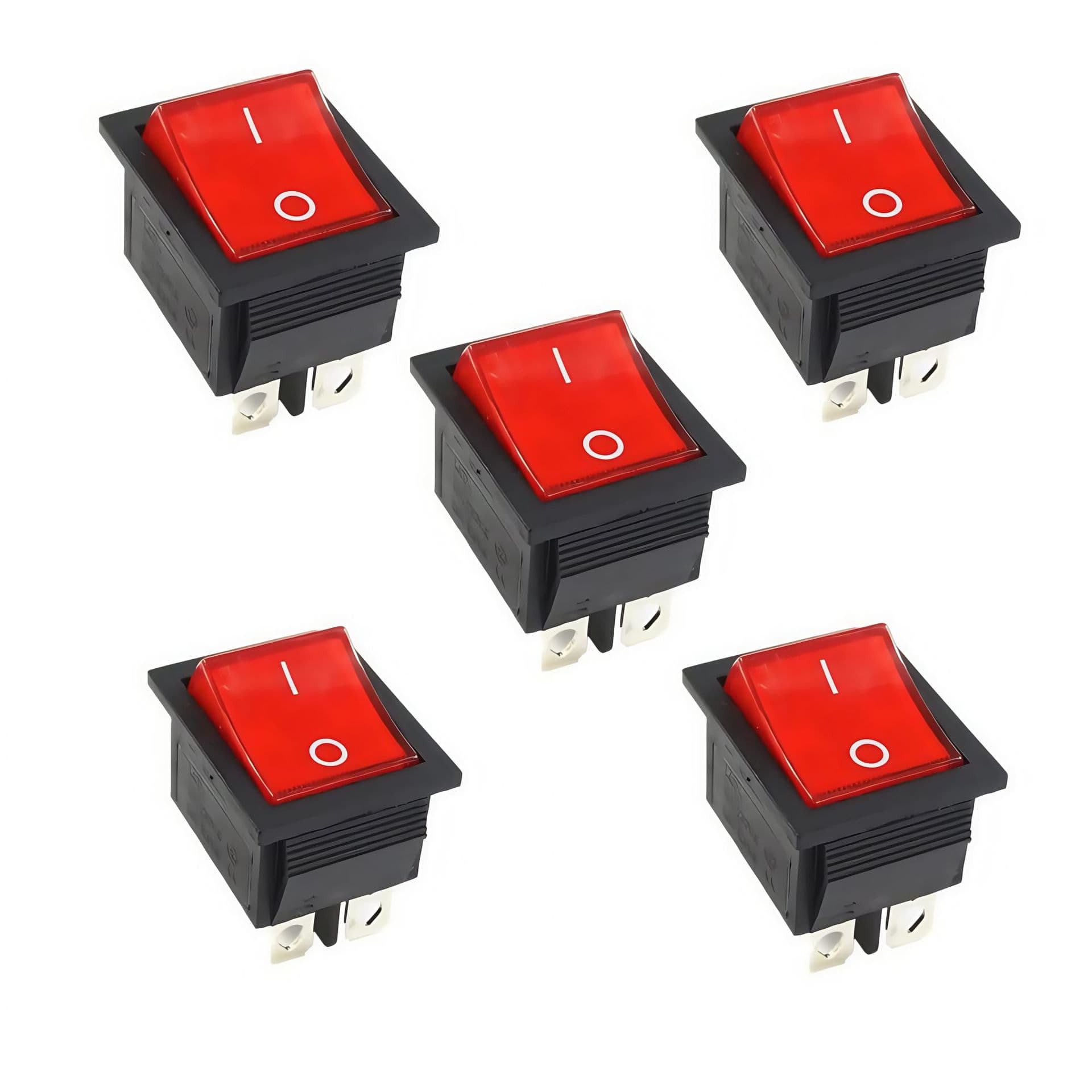 KCD4 Illuminated Boat Rocker Switch, 4-Pin 2-Position, 25x31mm Square Power Switch, Red Blue Yellow Green Black Non-Illuminated