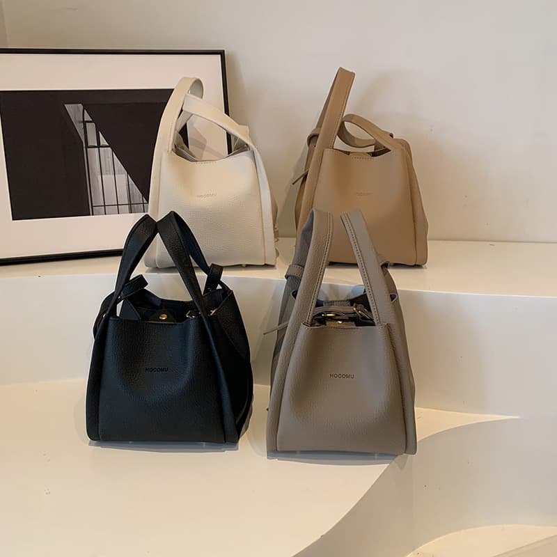 Lychee pattern mother-in-law bucket bag 2024 new style high-end fashionable women's bag simple shoulder bag portable vegetable basket bag