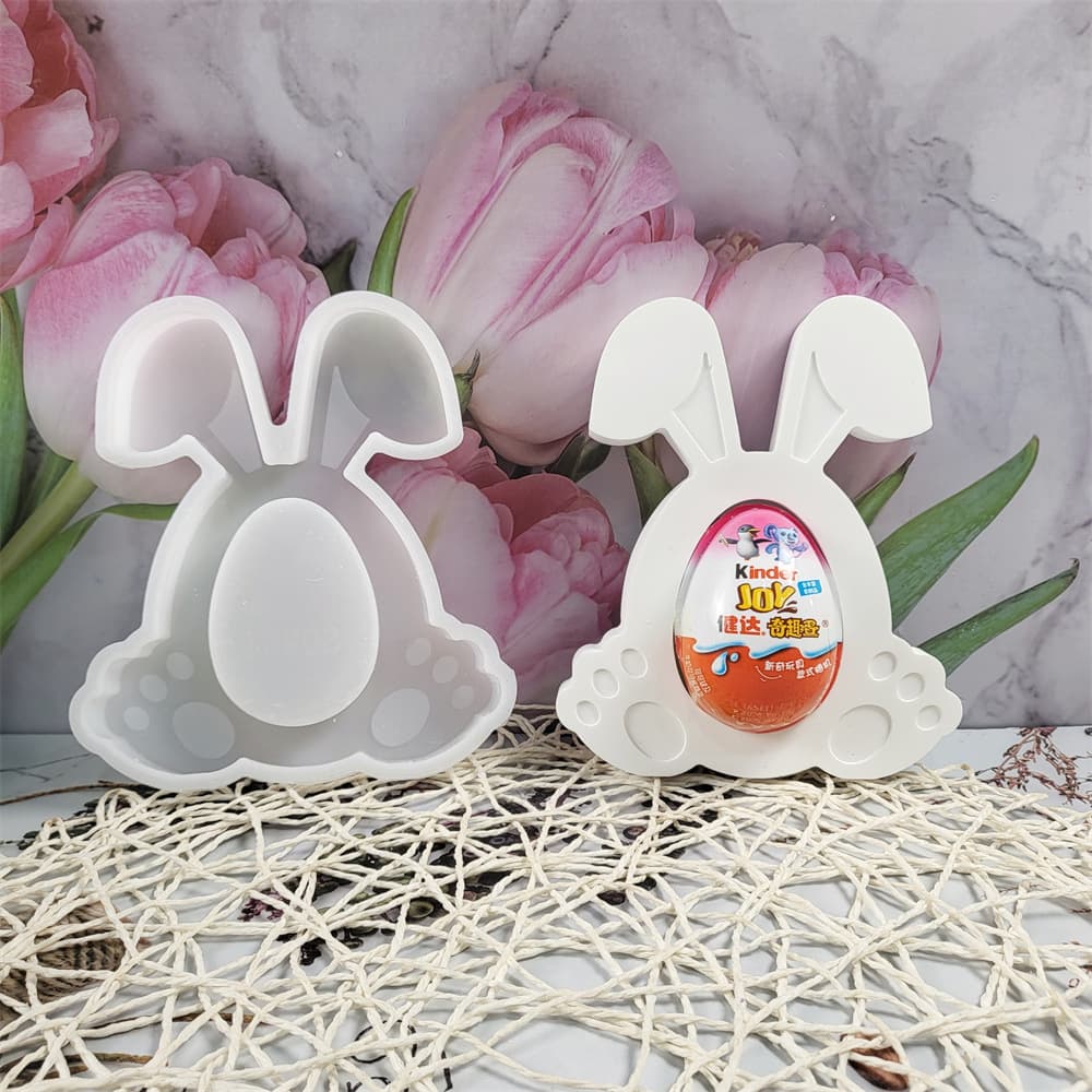 S0961 Easter Bunny with Half-Drooping Ears Tabletop Decoration Cement Plaster Mold DIY Silicone Mold