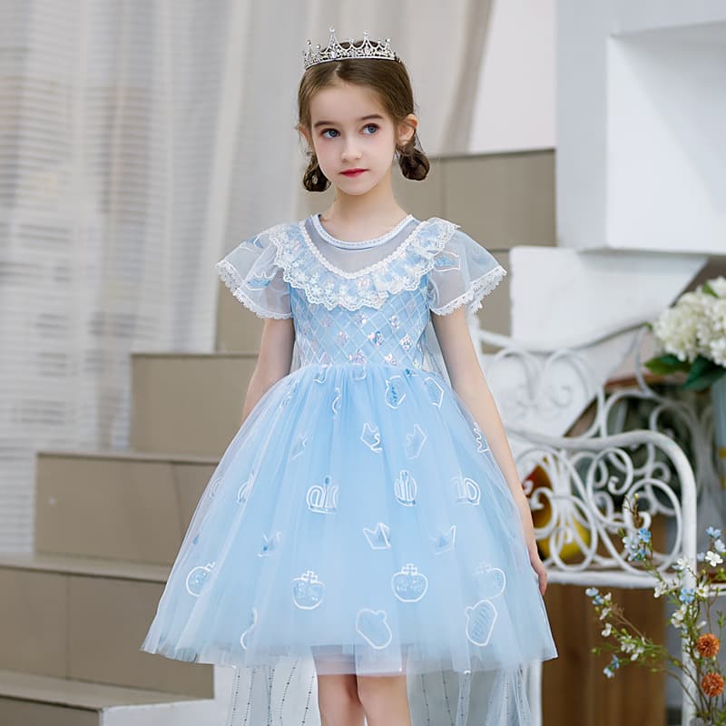 Princess Style Short Sleeve Children's Dress Girl's Dress Summer Season Floral Print Cotton Fabric Princess Skirt for Ages 3-8