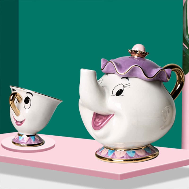 Japanese version Beauty and the Beast ceramic teapot with gold plating, Mrs. Potts Chip teapot