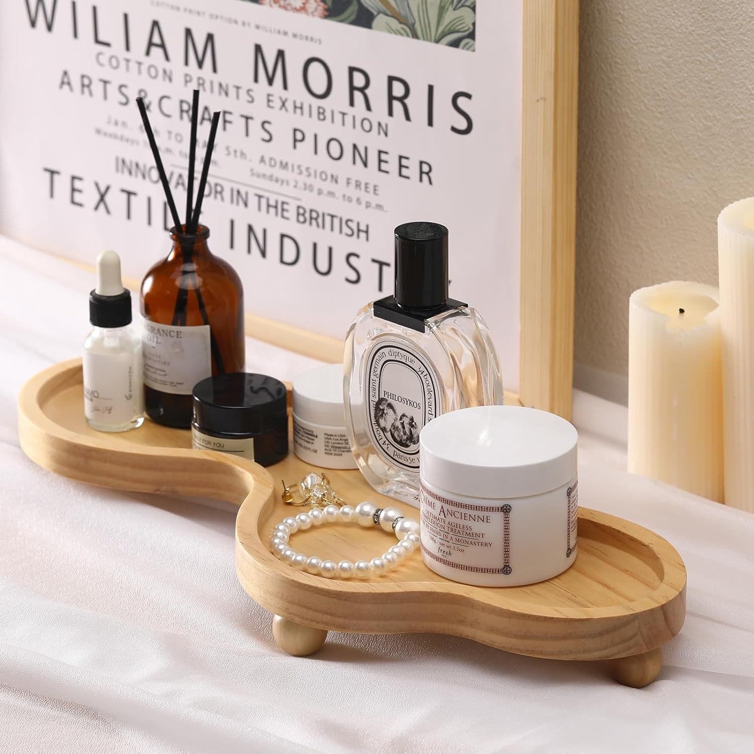 Wooden Decorative Tray, Aromatherapy Candle and Jewelry Storage Dish, Irregular Household Solid Wood Jewelry Display Base