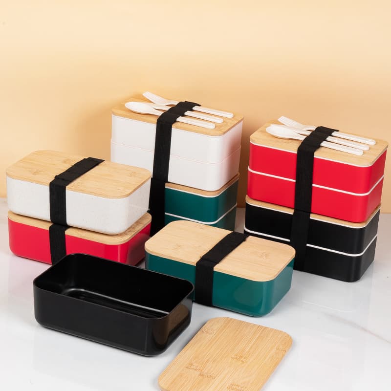 Single Layer Microwave Safe Plastic Lunch Box with Utensils Adult Rectangular Modern Simple Style Wheat Straw Material Lunch Box