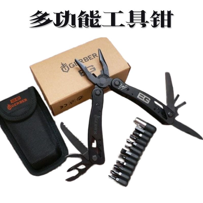 Manufacturer's Ready-Stock Black Outdoor Multi-Functional Knife and Pliers Set in a Cloth Bag, Multi-Purpose Tool