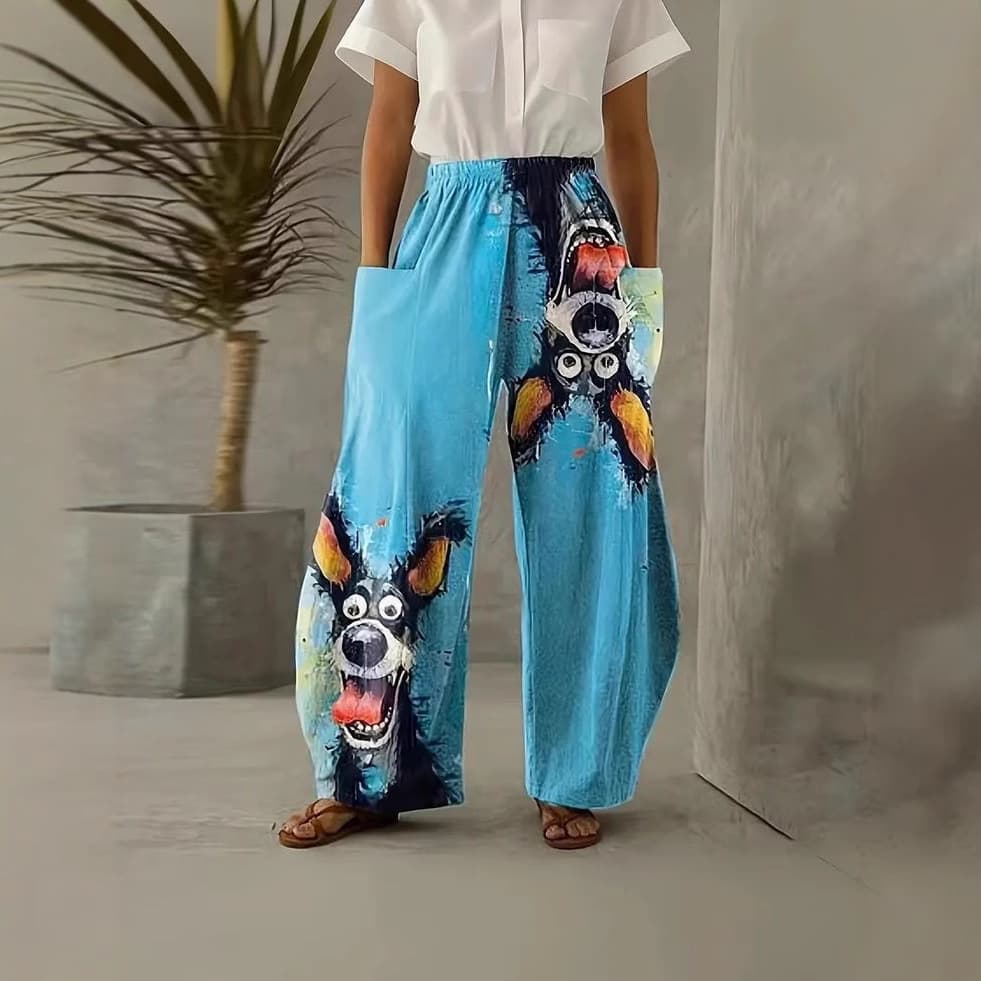 2025 New Arrival Amazon Cross-border European and American Fashion Casual Versatile Animal Print Wide-Leg Pants