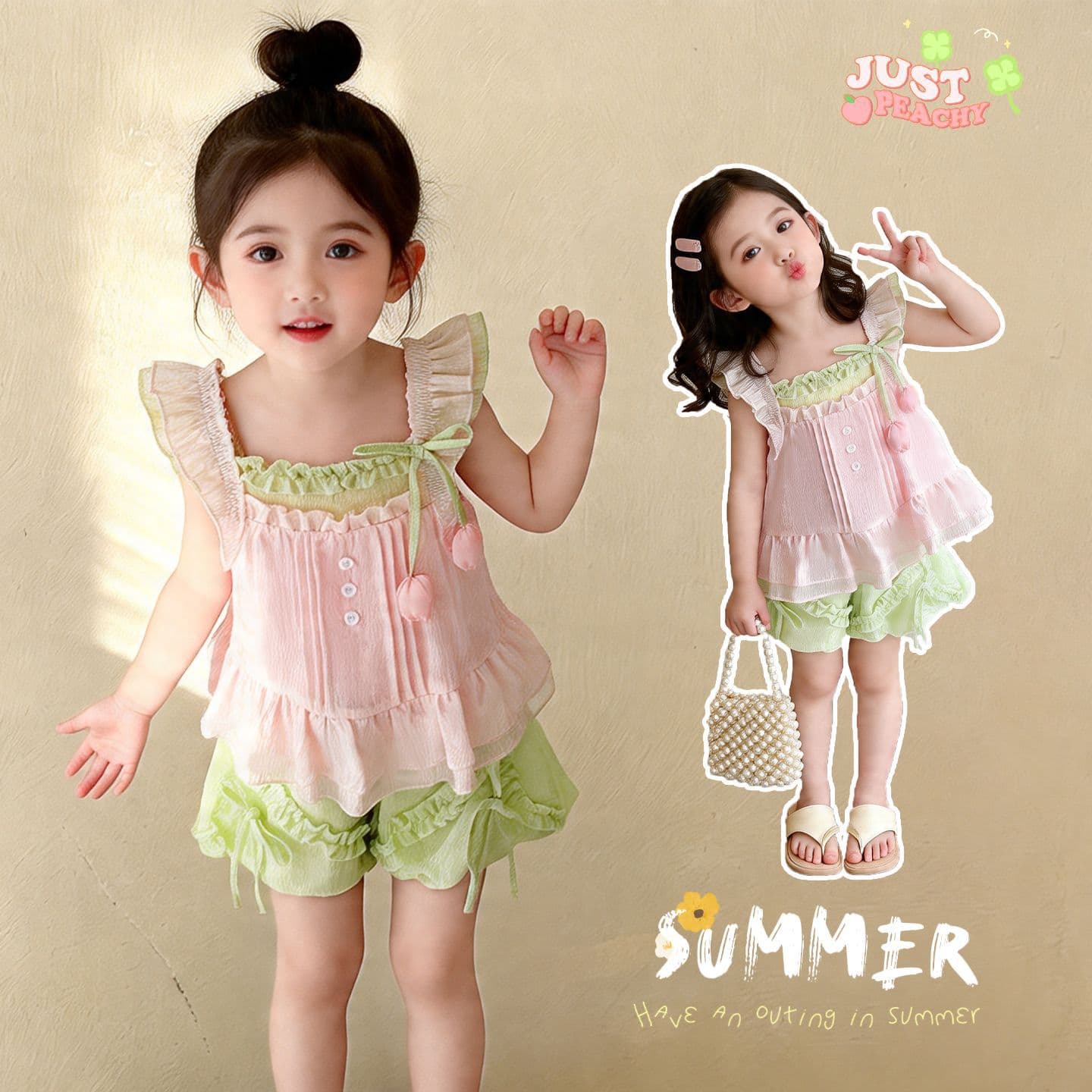 Girls summer suit 2026 new style children's sleeveless shorts baby girl summer two-piece suit
