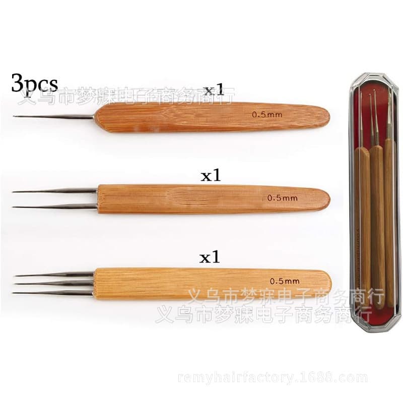 Hair Extension Crochet Hook Yarn Crochet Hook 0.5mm 0.75mm Dreadlock Bamboo Handle Crochet Tool Set DIY Dreadlock Crochet Hook