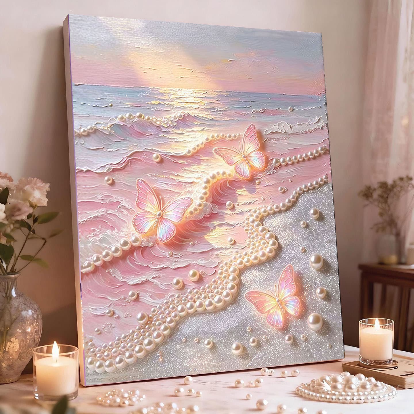 Wave butterfly diy self-adhesive pearl painting handmade self-adhesive appearance living room bedroom decoration painting room decoration gift
