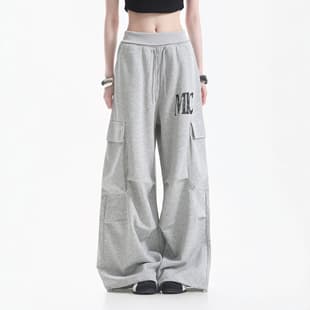2026 Summer Women's Cleanfit Design Multi-Pocket Pleated Printed Sweatpants, Sporty Casual Long Sweatpants