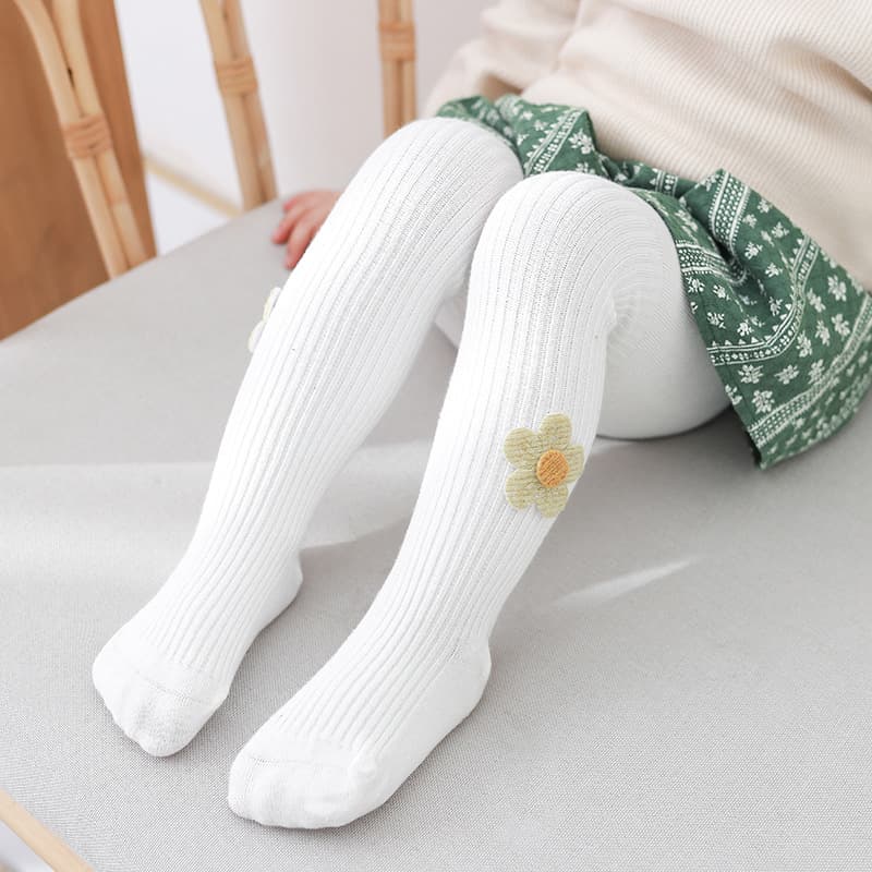 Girls' Tights Spring and Autumn Cotton Baby Large PP Thin Style Toddler Girls' Leggings Baby Girls' Footed Tights with Side Small Flower