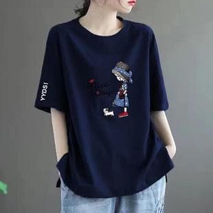 Clearance Sale~Tail-End Brand Cut Label Counter Withdrawal Export Plus Size Women's Short Sleeve Mid-Length Printed T-Shirt