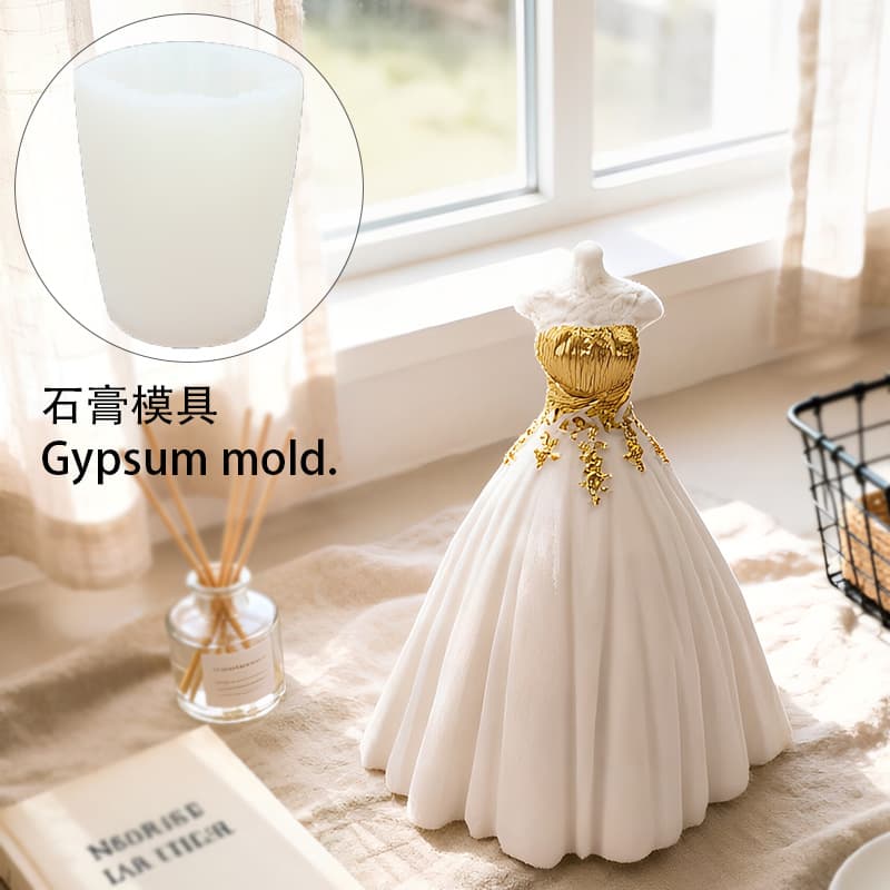 Cross-Border Trending 3D Wedding Dress Scented Candle Plaster Ornament DIY Handmade Soap Aroma Diffuser Stone Silicone Mold