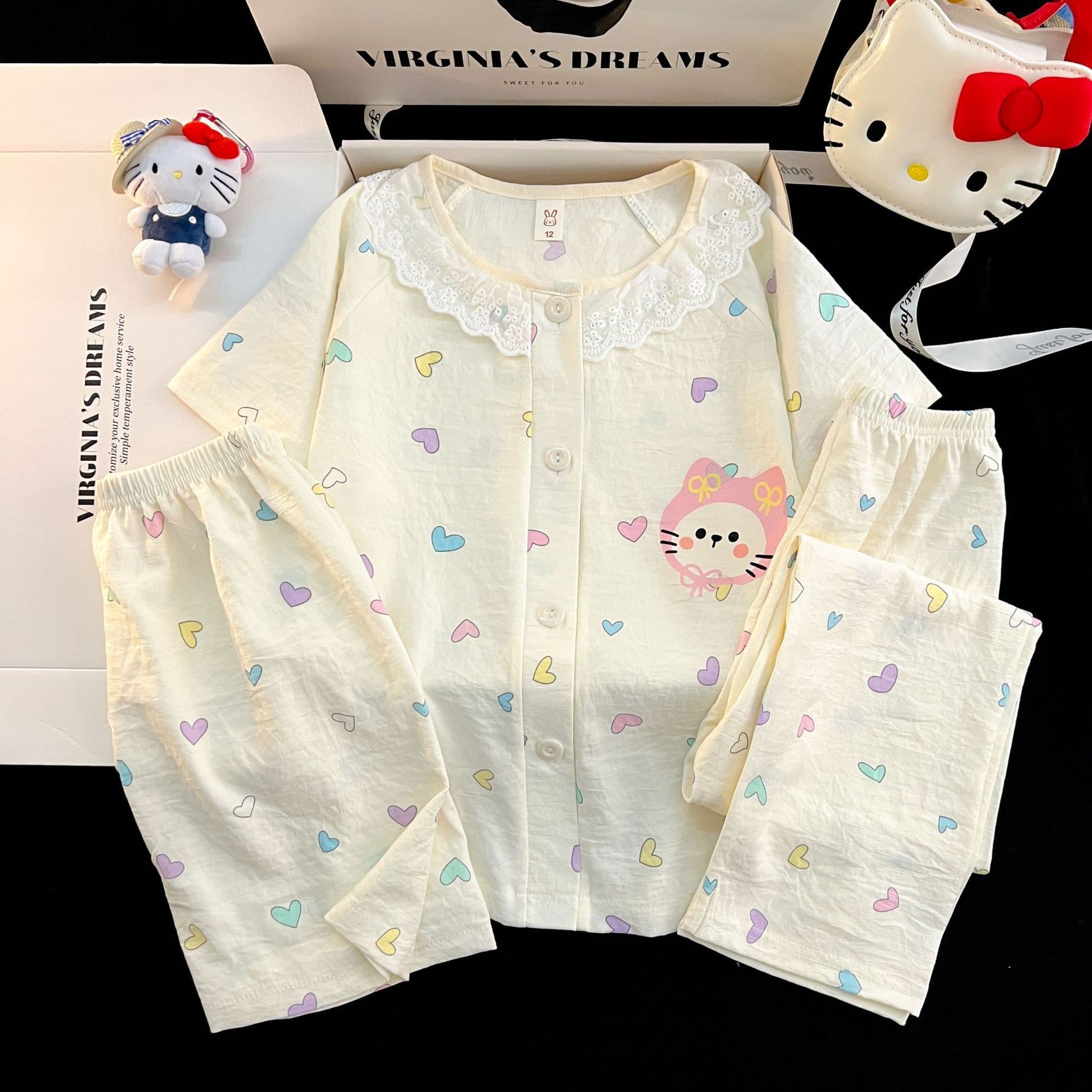 2026 New Style Girls' Home Wear Short-Sleeve Long Pants Summer Thin Children's Cloud Cotton Pajamas Three-Piece Set