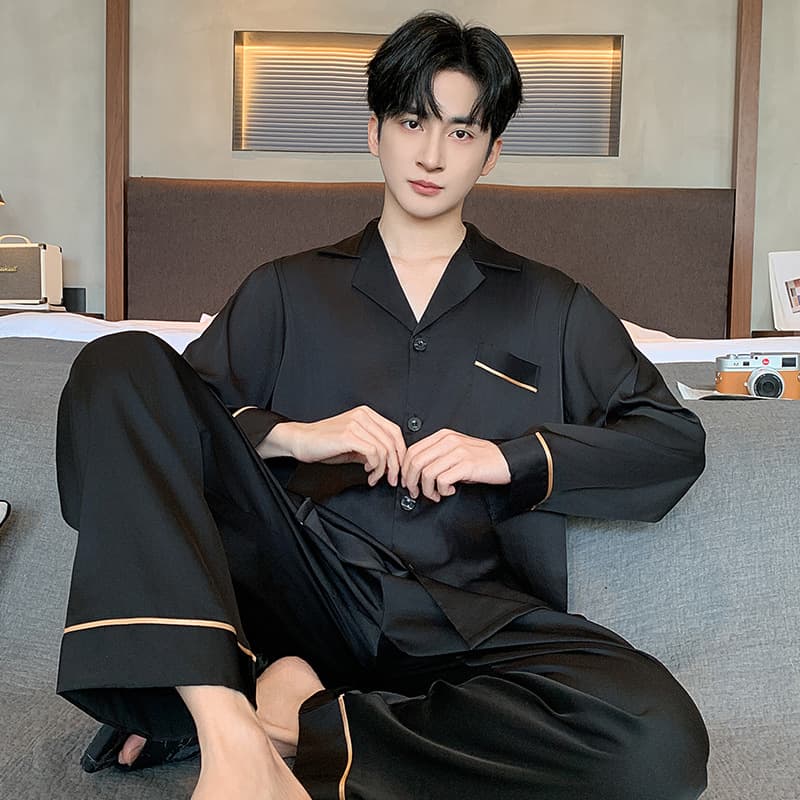 Men's Ice Silk Long Sleeve Pajama Set 2026 New Spring and Autumn Plus Size Loose Thin Style