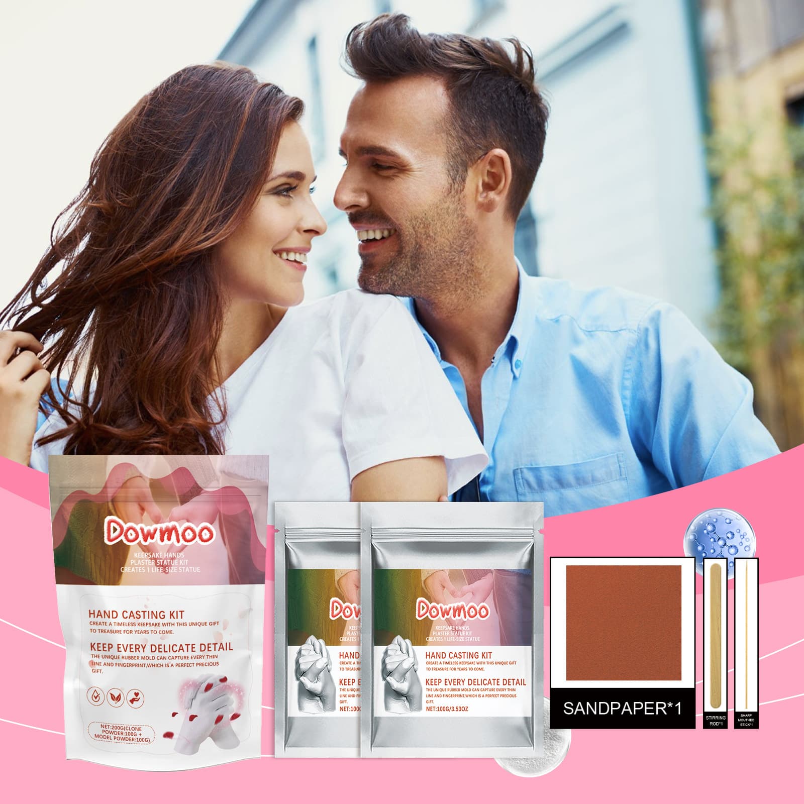 DOWMOO Valentine's Day Couple Hand Mold Powder Kit, Hand DIY Souvenirs, 3D Clone Hand Model Toy Gifts