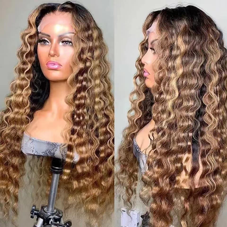 In Stock EU/US Cross-Border Fashion Natural Long Curly African Wig Front Lace Wig