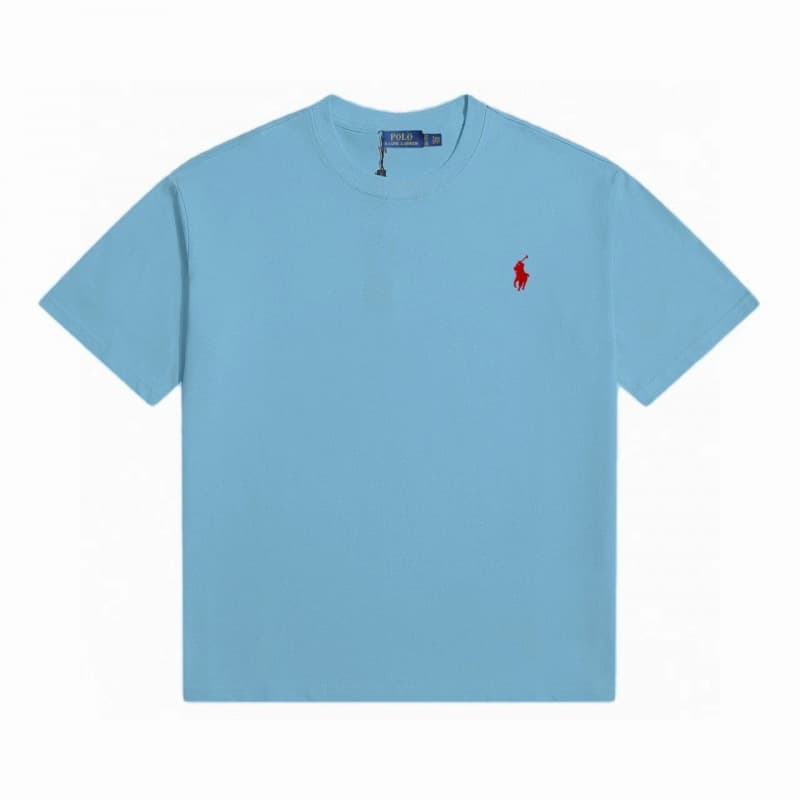 Cross-border Pure Cotton Ralph Lauren Pony Logo Crew Neck T-Shirt Summer Men's Embroidery Loose Short Sleeve Fashion Casual Breathable Tee